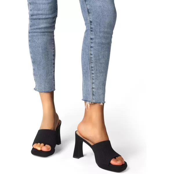 MUSSHOE High Platform Sandals for Women Square Toe Chunky Heel Block Heeled Sandals Slip On Open Toe Comfortable Sandals
