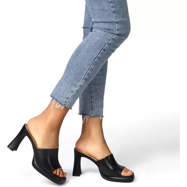 MUSSHOE High Platform Sandals for Women Square Toe Chunky Heel Block Heeled Sandals Slip On Open Toe Comfortable Sandals