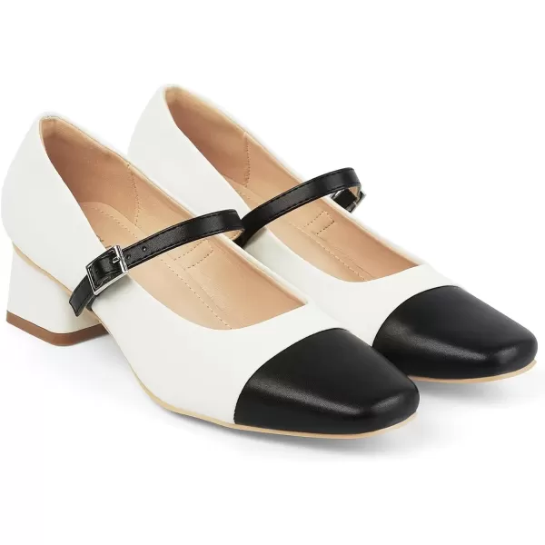 MUSSHOE Mary Jane Shoes Low Heel Women's Pumps Chunky Block Heel Comfortable Dress Shoes Square Cap Toe Adjustable Strap