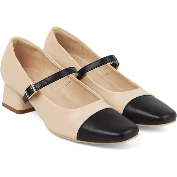 MUSSHOE Mary Jane Shoes Low Heel Women's Pumps Chunky Block Heel Comfortable Dress Shoes Square Cap Toe Adjustable Strap
