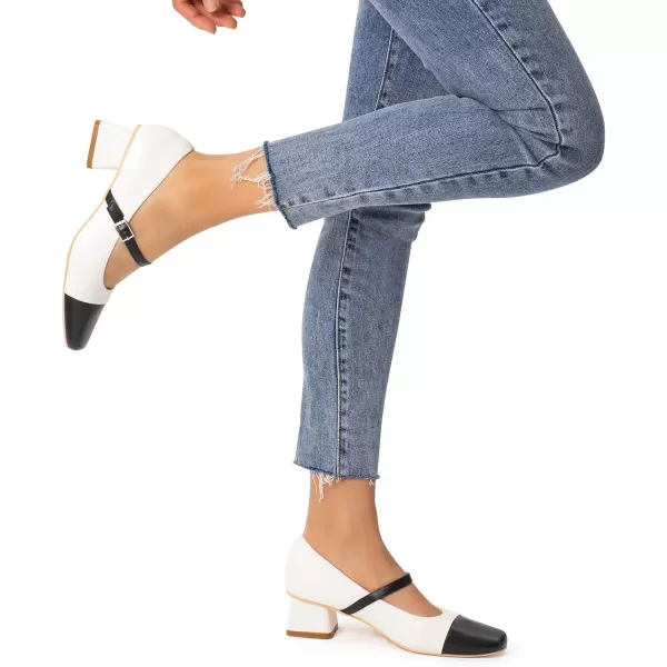 MUSSHOE Mary Jane Shoes Low Heel Women's Pumps Chunky Block Heel Comfortable Dress Shoes Square Cap Toe Adjustable Strap