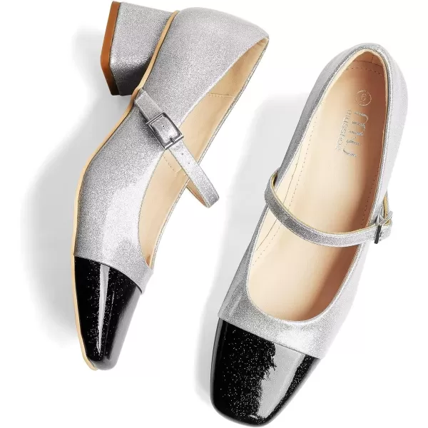 MUSSHOE Mary Jane Shoes Low Heel Women's Pumps Chunky Block Heel Comfortable Dress Shoes Square Cap Toe Adjustable Strap