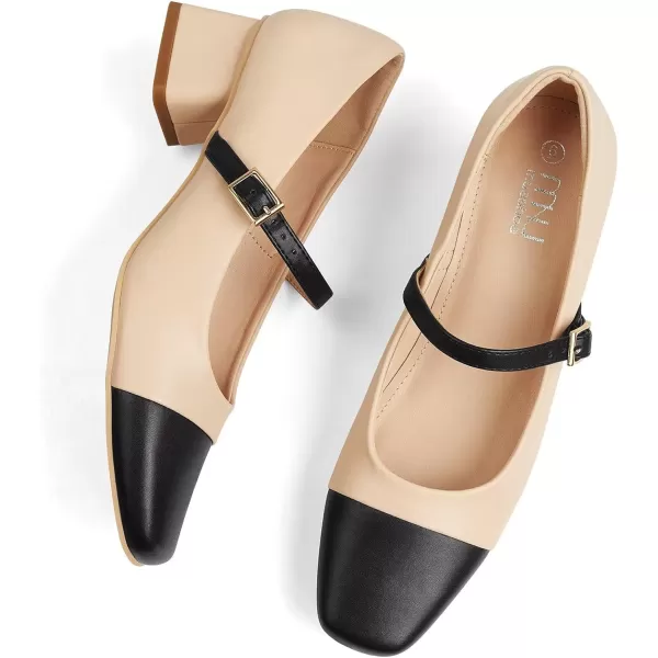 MUSSHOE Mary Jane Shoes Low Heel Women's Pumps Chunky Block Heel Comfortable Dress Shoes Square Cap Toe Adjustable Strap