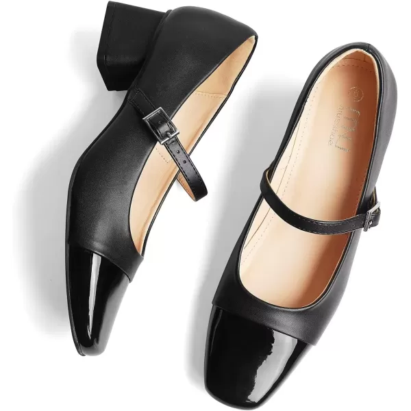 MUSSHOE Mary Jane Shoes Low Heel Women's Pumps Chunky Block Heel Comfortable Dress Shoes Square Cap Toe Adjustable Strap