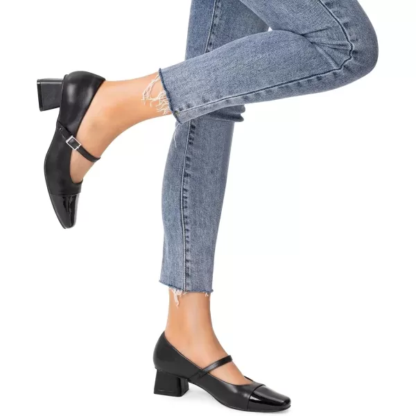 MUSSHOE Mary Jane Shoes Low Heel Women's Pumps Chunky Block Heel Comfortable Dress Shoes Square Cap Toe Adjustable Strap