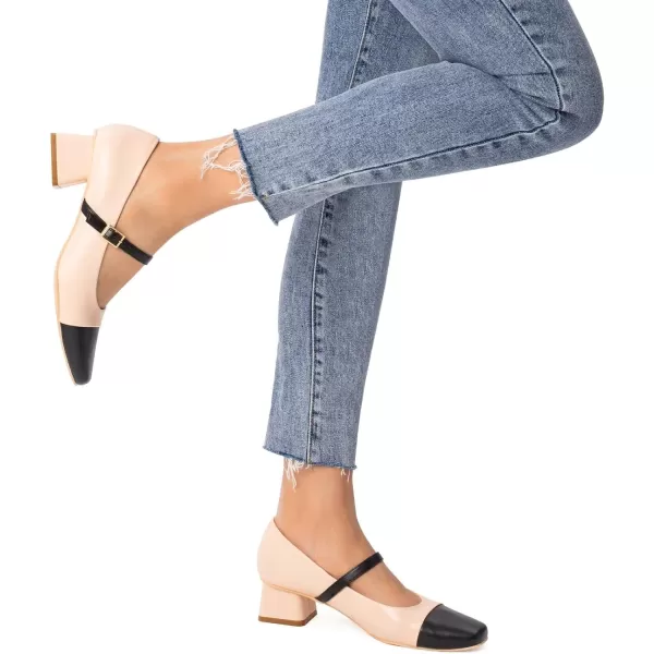 MUSSHOE Mary Jane Shoes Low Heel Women's Pumps Chunky Block Heel Comfortable Dress Shoes Square Cap Toe Adjustable Strap