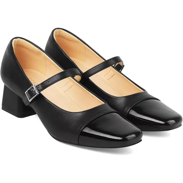 MUSSHOE Mary Jane Shoes Low Heel Women's Pumps Chunky Block Heel Comfortable Dress Shoes Square Cap Toe Adjustable Strap