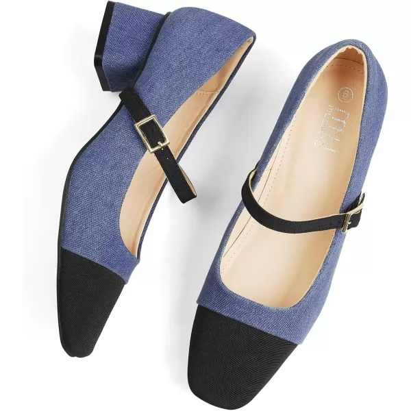 MUSSHOE Mary Jane Shoes Low Heel Women's Pumps Chunky Block Heel Comfortable Dress Shoes Square Cap Toe Adjustable Strap
