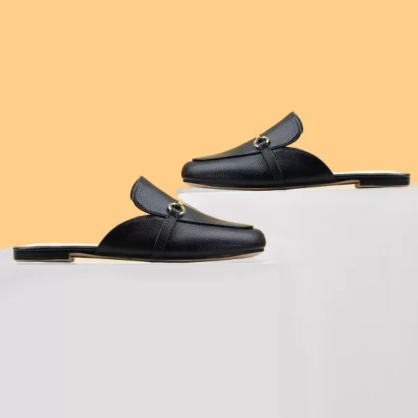 MUSSHOE Mules for Woman Buckle Flats Comfortable Slip on Women Mules Flats Shoes Backless Loafers