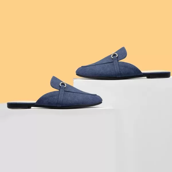 MUSSHOE Mules for Woman Buckle Flats Comfortable Slip on Women Mules Flats Shoes Backless Loafers