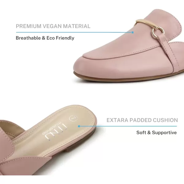 MUSSHOE Mules for Woman Buckle Flats Comfortable Slip on Women Mules Flats Shoes Backless Loafers