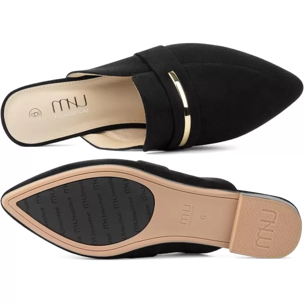 MUSSHOE Mules for Woman Pointed Toe Women's Bukle Mule Flat Slip-on Womens Mules Shoes Casual Fashion Party Work