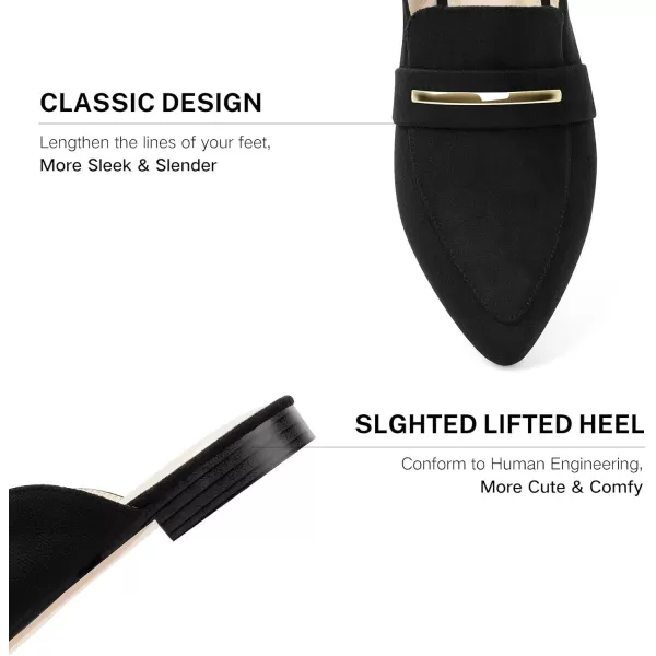 MUSSHOE Mules for Woman Pointed Toe Women's Bukle Mule Flat Slip-on Womens Mules Shoes Casual Fashion Party Work