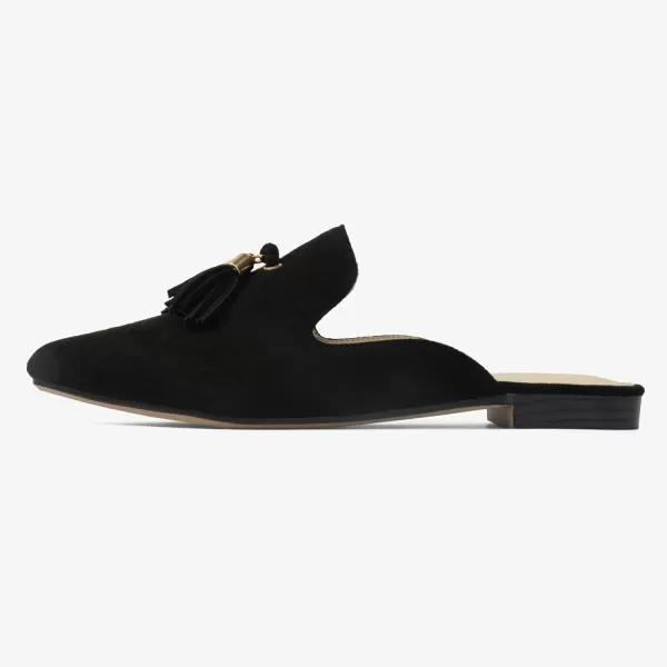 MUSSHOE Mules for Women Comfortable Pointed Toe Backless Slip-on Slides Loafer Flats with Tassels