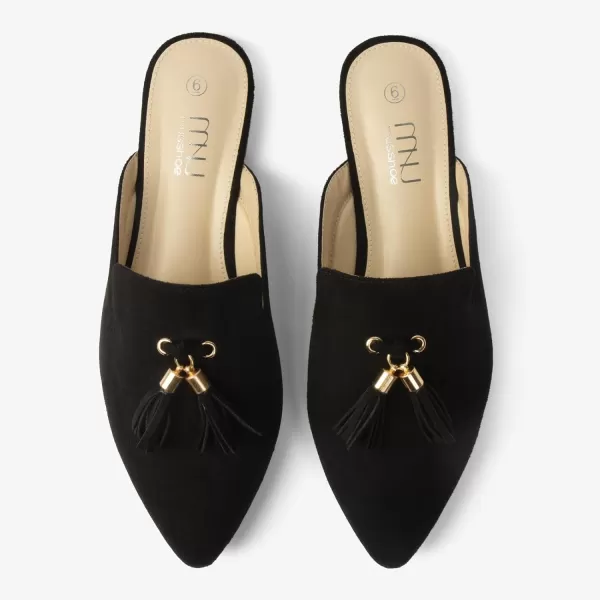 MUSSHOE Mules for Women Comfortable Pointed Toe Backless Slip-on Slides Loafer Flats with Tassels