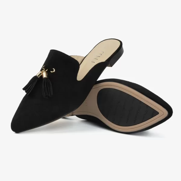 MUSSHOE Mules for Women Comfortable Pointed Toe Backless Slip-on Slides Loafer Flats with Tassels