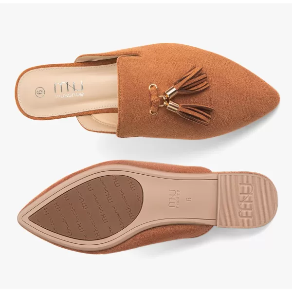 MUSSHOE Mules for Women Comfortable Pointed Toe Backless Slip-on Slides Loafer Flats with Tassels