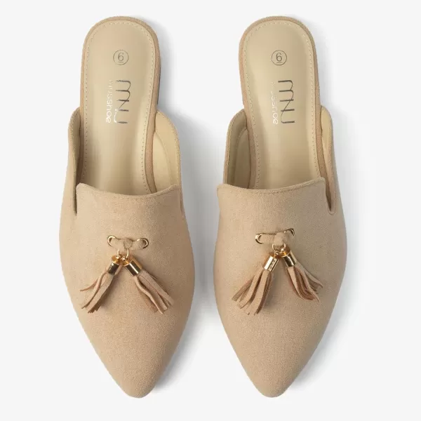 MUSSHOE Mules for Women Comfortable Pointed Toe Backless Slip-on Slides Loafer Flats with Tassels