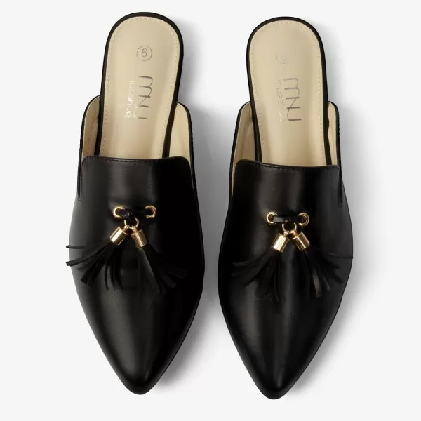 MUSSHOE Mules for Women Comfortable Pointed Toe Backless Slip-on Slides Loafer Flats with Tassels