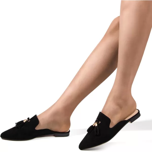 MUSSHOE Mules for Women Comfortable Pointed Toe Backless Slip-on Slides Loafer Flats with Tassels