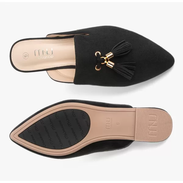 MUSSHOE Mules for Women Comfortable Pointed Toe Backless Slip-on Slides Loafer Flats with Tassels