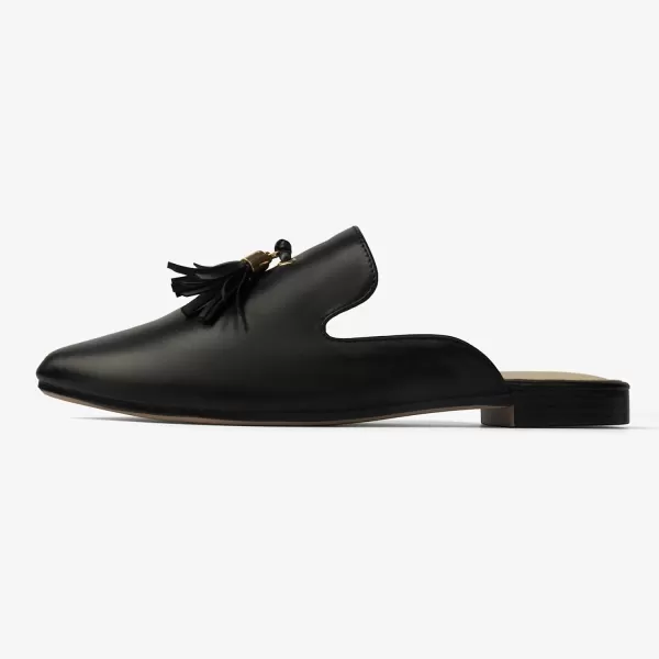 MUSSHOE Mules for Women Comfortable Pointed Toe Backless Slip-on Slides Loafer Flats with Tassels