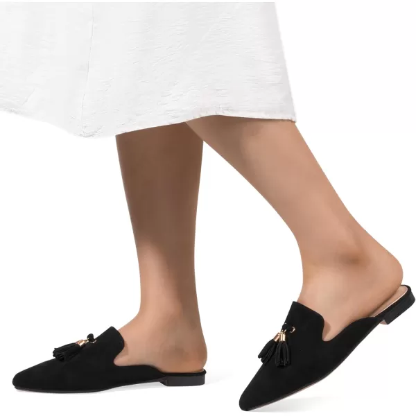 MUSSHOE Mules for Women Comfortable Pointed Toe Backless Slip-on Slides Loafer Flats with Tassels