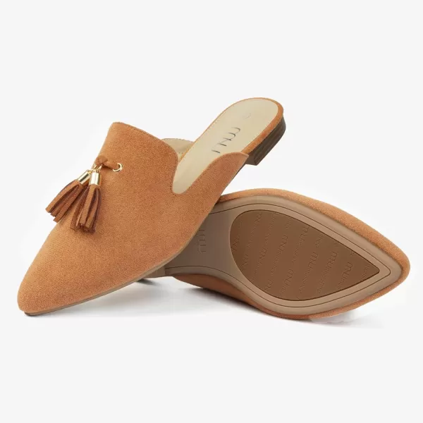 MUSSHOE Mules for Women Comfortable Pointed Toe Backless Slip-on Slides Loafer Flats with Tassels