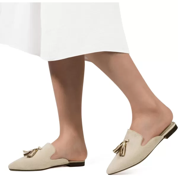 MUSSHOE Mules for Women Comfortable Pointed Toe Backless Slip-on Slides Loafer Flats with Tassels