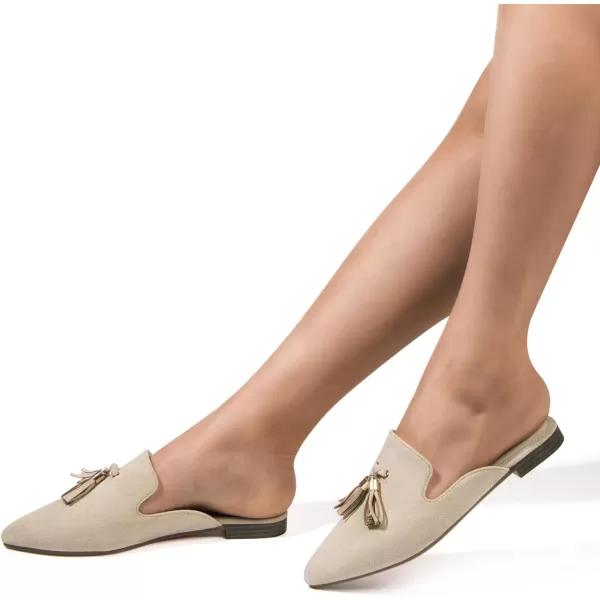 MUSSHOE Mules for Women Comfortable Pointed Toe Backless Slip-on Slides Loafer Flats with Tassels