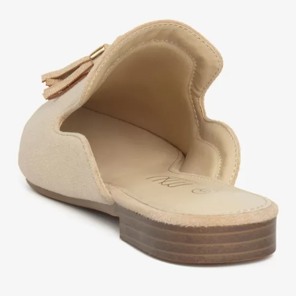 MUSSHOE Mules for Women Comfortable Pointed Toe Backless Slip-on Slides Loafer Flats with Tassels