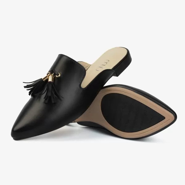 MUSSHOE Mules for Women Comfortable Pointed Toe Backless Slip-on Slides Loafer Flats with Tassels