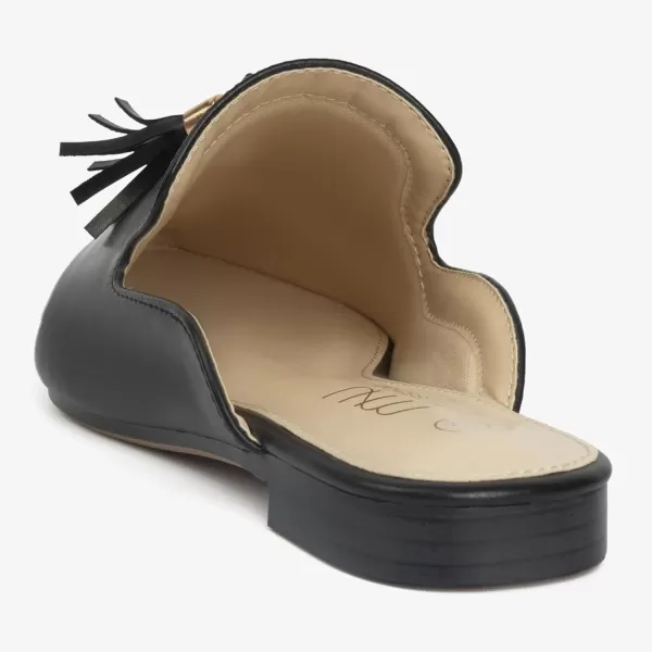 MUSSHOE Mules for Women Comfortable Pointed Toe Backless Slip-on Slides Loafer Flats with Tassels
