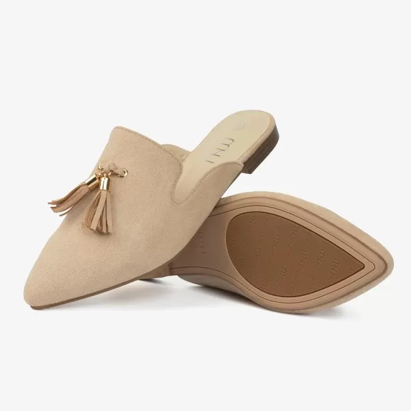 MUSSHOE Mules for Women Comfortable Pointed Toe Backless Slip-on Slides Loafer Flats with Tassels