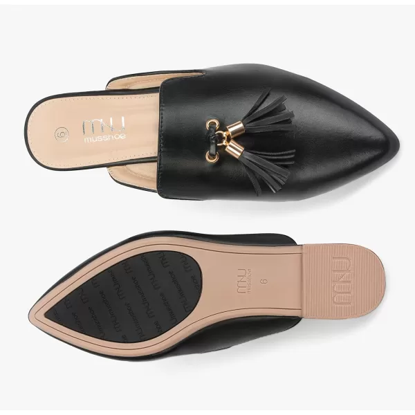 MUSSHOE Mules for Women Comfortable Pointed Toe Backless Slip-on Slides Loafer Flats with Tassels
