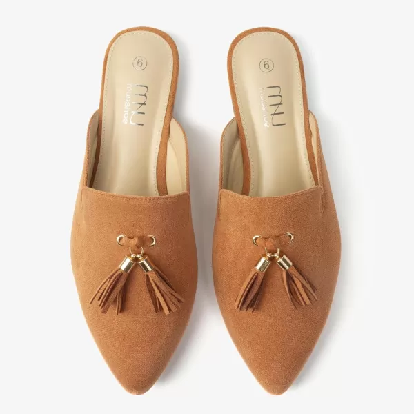 MUSSHOE Mules for Women Comfortable Pointed Toe Backless Slip-on Slides Loafer Flats with Tassels