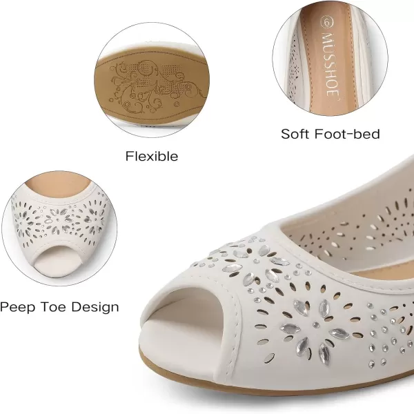 MUSSHOE Peep Toe Flat Shoes for Women