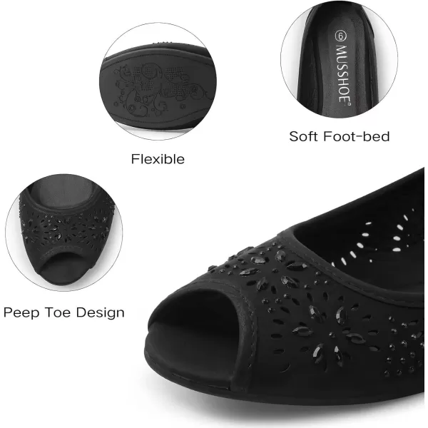 MUSSHOE Peep Toe Flat Shoes for Women