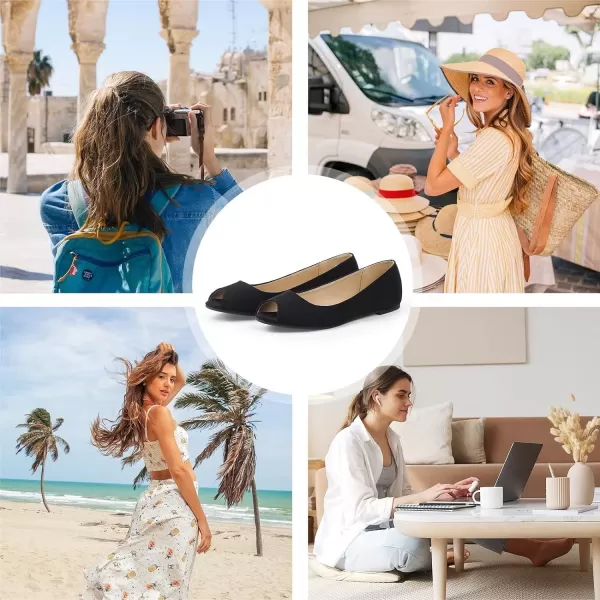 MUSSHOE Peep Toe Flat Shoes for Women