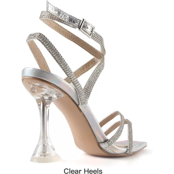 MUSSHOE Pointed Toe Heels for Women Ankle Strap Women's Heeled Sandals Glitter Heels