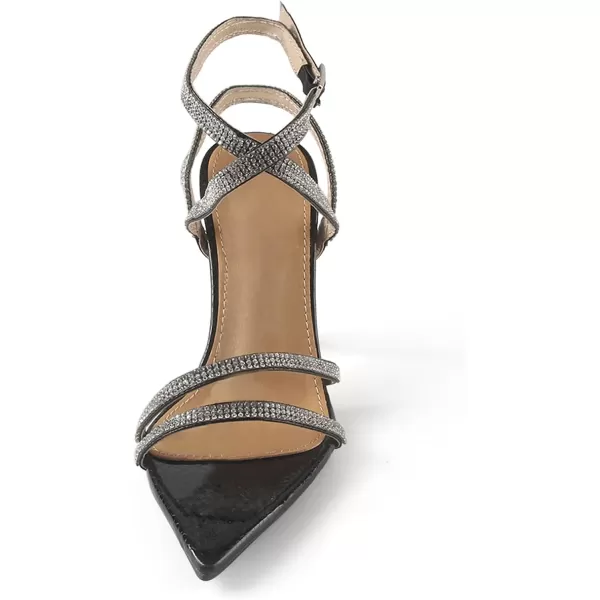 MUSSHOE Pointed Toe Heels for Women Ankle Strap Women's Heeled Sandals Glitter Heels