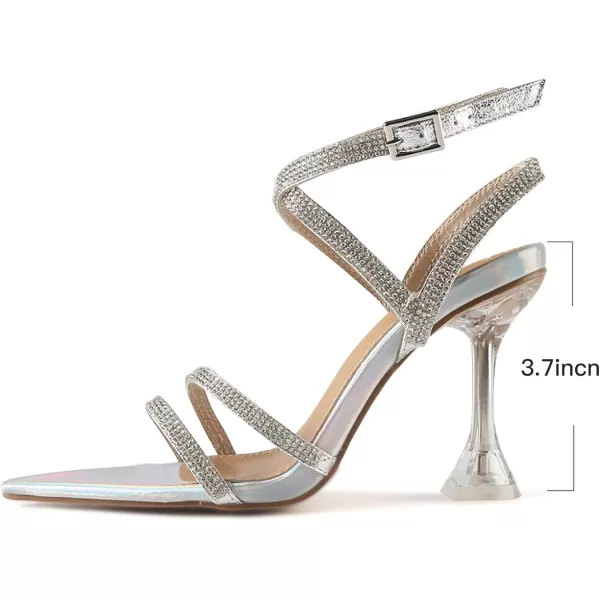 MUSSHOE Pointed Toe Heels for Women Ankle Strap Women's Heeled Sandals Glitter Heels