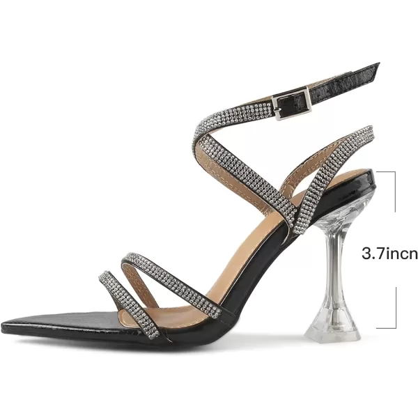 MUSSHOE Pointed Toe Heels for Women Ankle Strap Women's Heeled Sandals Glitter Heels