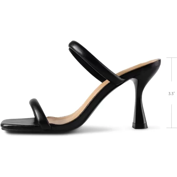 MUSSHOE Square Toe Heels for Women Open Toe Women's Heeled Sandals, Black 6