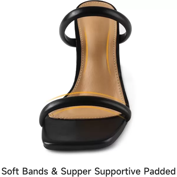 MUSSHOE Square Toe Heels for Women Open Toe Women's Heeled Sandals, Black 6