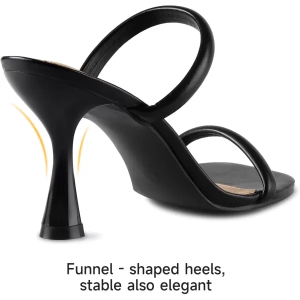 MUSSHOE Square Toe Heels for Women Open Toe Women's Heeled Sandals, Black 6
