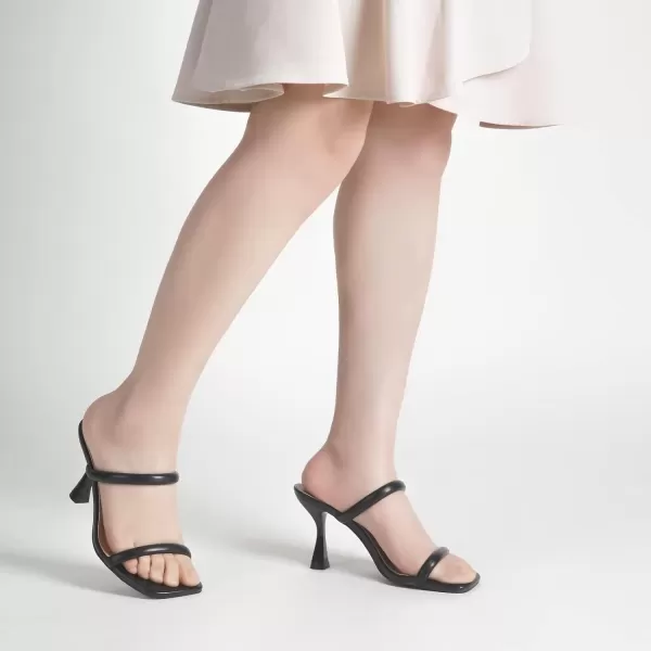 MUSSHOE Square Toe Heels for Women Open Toe Women's Heeled Sandals, Black 6