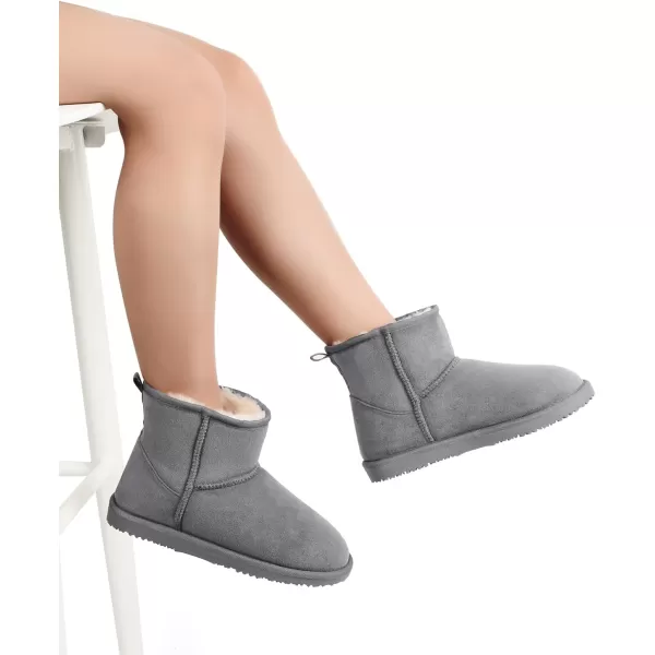 MUSSHOE Winter Boots for Women Classic Snow Boots Waterproof Cow Suede Leather Slip on Booties Fur Lined Warm Boots Comfortable Mid Calf Boots