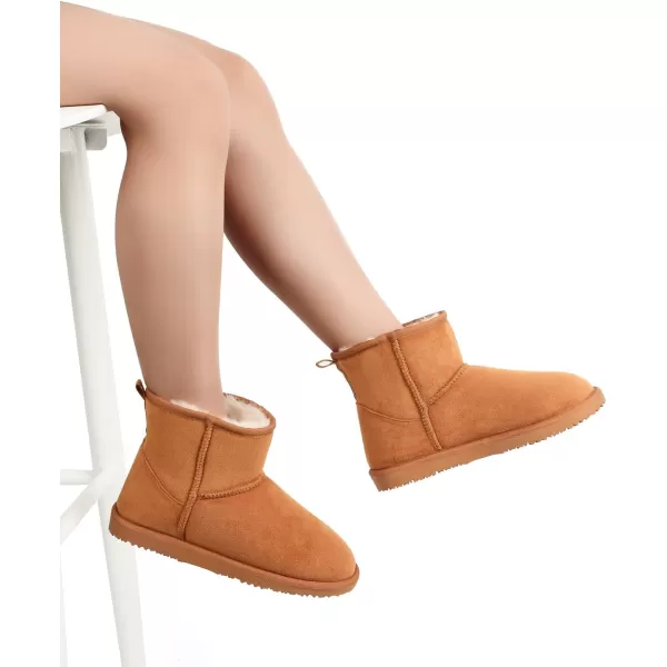 MUSSHOE Winter Boots for Women Classic Snow Boots Waterproof Cow Suede Leather Slip on Booties Fur Lined Warm Boots Comfortable Mid Calf Boots