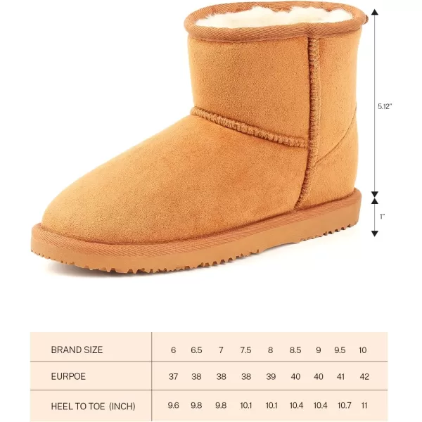 MUSSHOE Winter Boots for Women Classic Snow Boots Waterproof Cow Suede Leather Slip on Booties Fur Lined Warm Boots Comfortable Mid Calf Boots